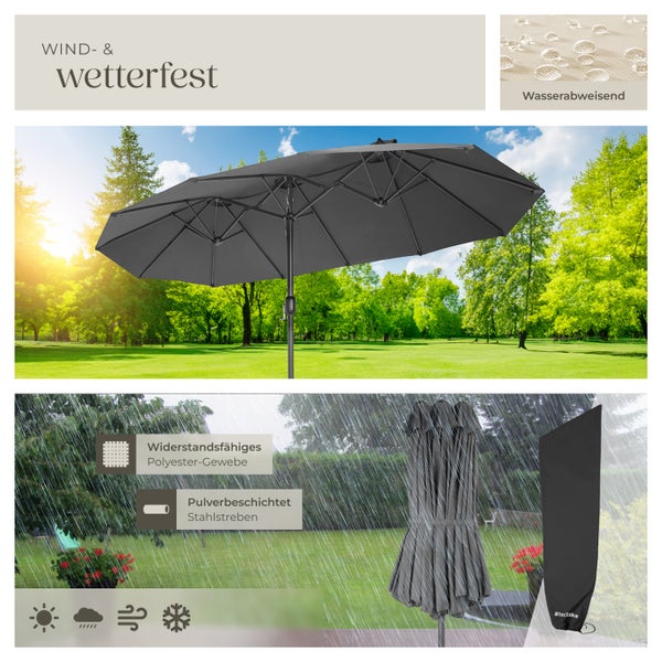 Sonnenschirm tectake Silia UV-Schutz 50+, inklusive Windsicherung und Schutzhülle 460 x 270 cm grau