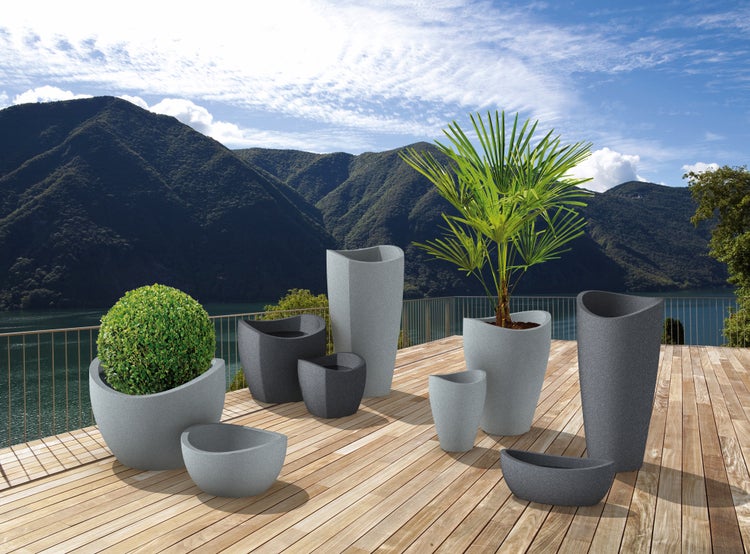Scheurich Wave Globe Jardiniere 58, Pflanzschale/Blumentopf/Pflanzkübel, oval,  aus Kunststoff Farbe: Schwarz-Granit, 58 cm Breite, 24,1 cm Tiefe, 23 cm hoch, 15 l Vol.