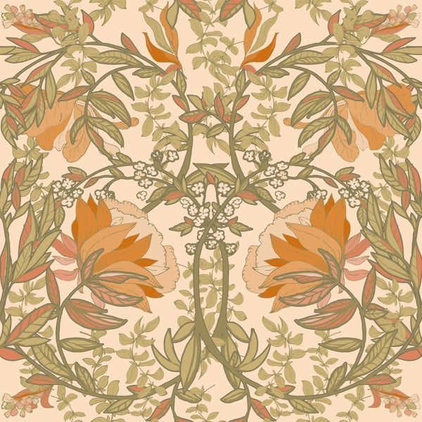 Dekoratives Blumenmuster mit Blüten und Blättern.