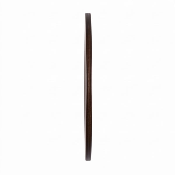 Seitenansicht eines runden Wandspiegels mit schmalem Holzrahmen