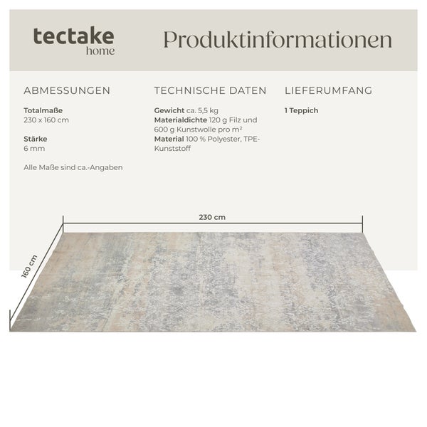 Vintage Designer Teppich tectake rutschfeste Unterfläche verschiedene Größen 160 x 230 cm