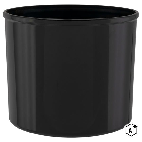 Zylindrischer Übertopf in Schwarz mit glänzender Oberfläche.