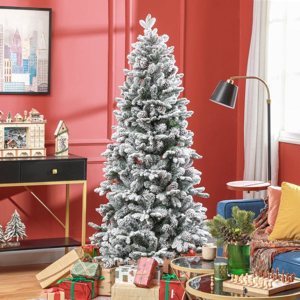 HOMCOM Künstlicher Weihnachtsbaum, 180 cm Christbaum mit 1489 Spitzen, Kunstschnee, klappbar Metallständer, für Weihnachten Deko, Grün