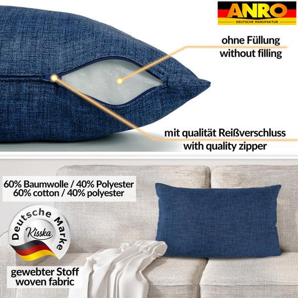Kissenhülle Jeansblau 30x50cm ohne Füllung Leinenoptik