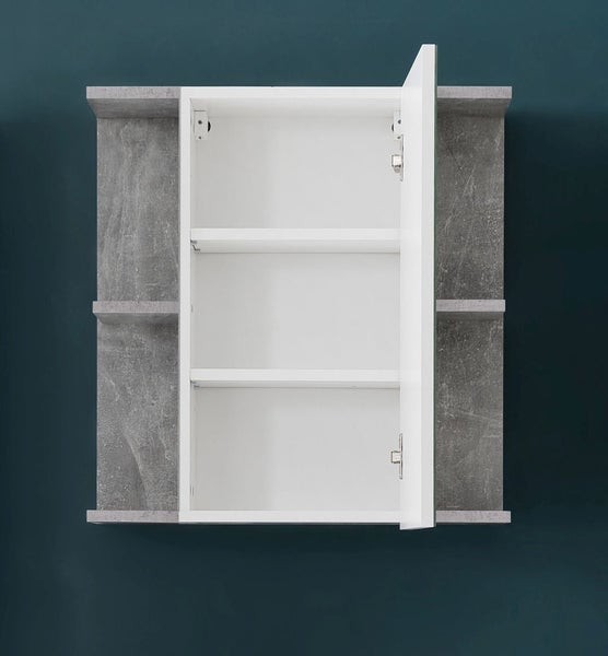 NanoBad Spiegelschrank 1 Tür, 4 offene Fächer Beton Stone Dekor, Spiegelglas. 60 X 20 X 62 cm