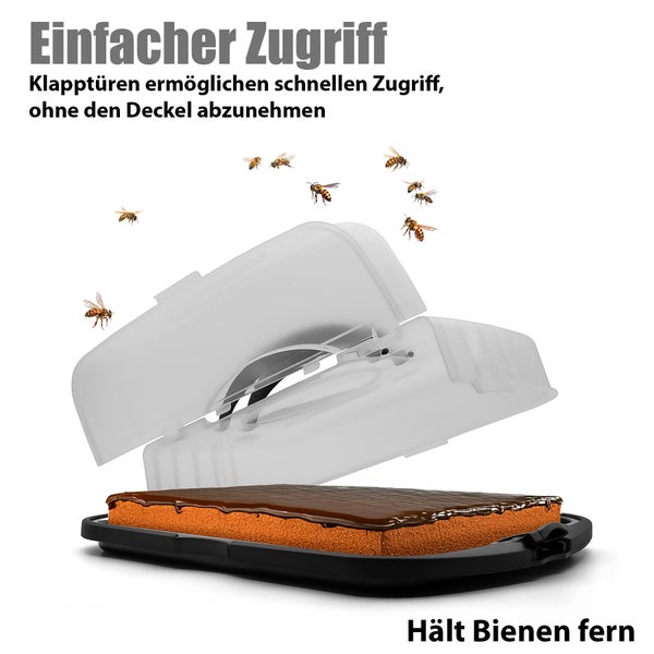 Tortenglocke mit aufklappbarem Deckel für einfachen Zugriff und Schutz vor Insekten, inklusive Servierplatte mit Kuchen.