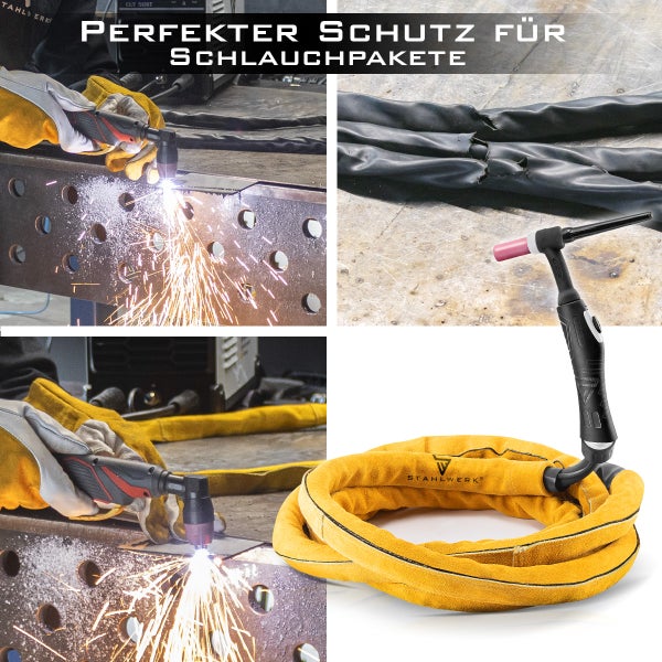 Schlauchpaket für Schweissgeräte im Einsatz und als Produkt