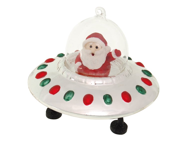 Multicolor 12cm Santa im UFO, Glasornament, mundgeblasen und handdekoriert, 1 Stck.