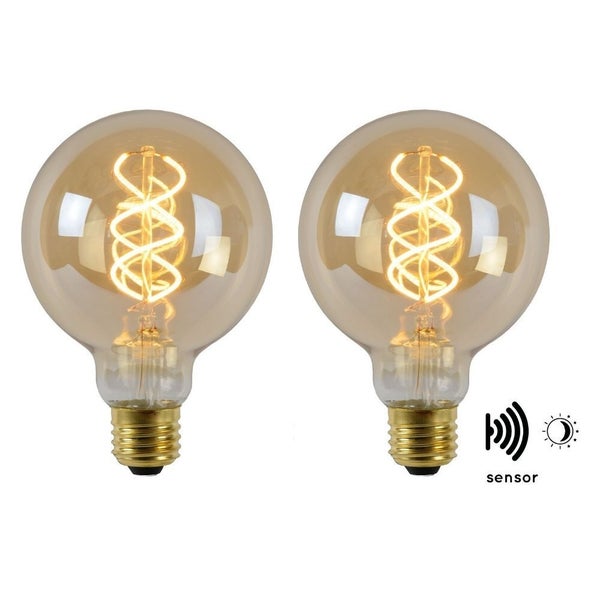 Vintage LED Lampe, Dämmerungssensor, E27, Globe G95, Filament, 4W, 230lm, 2200K 2er-Pack