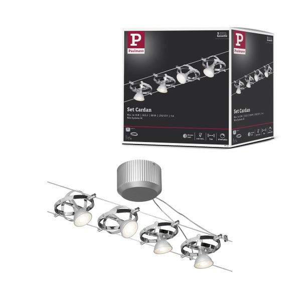 Seilsystem Cardan Basisset GU5,3 max. 4x10W dimmbar 230/12V Chrom matt, Chrom
