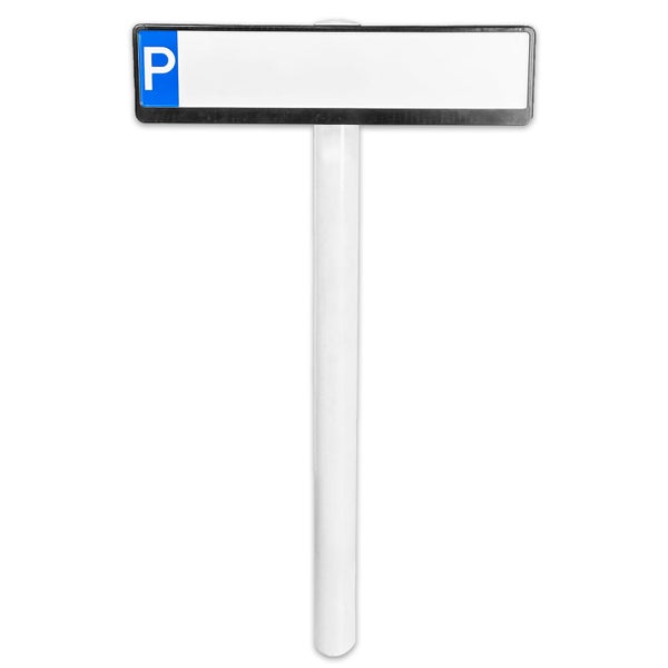 UvV Parkplatzschild + Halterung + Standpfosten / Absperrpfosten + individueller Text / Kennzeichenhalter zum Betonieren