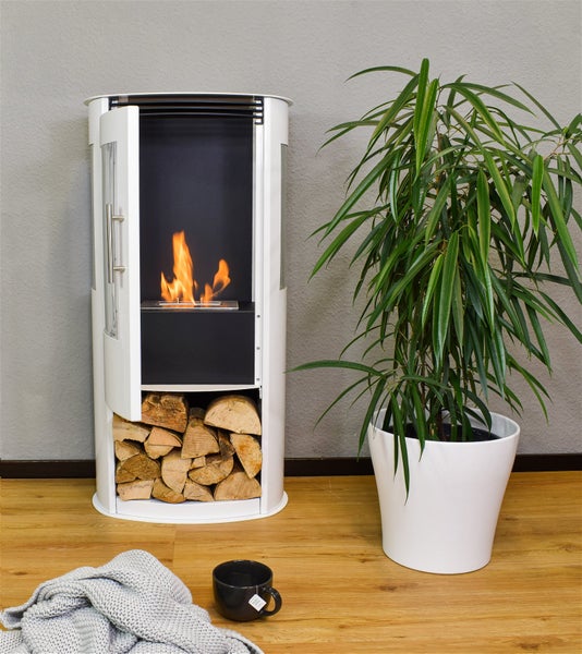 GLOW FIRE Ethanol Kamin 'Göteborg' | Ethanolofen in weiß mit 6 Std. Brenndauer und 2 KW Heizleistung | HxBxT: 97,8x50x30 cm