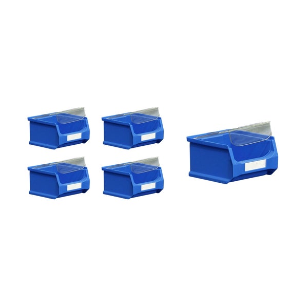 PROREGAL SparSet 5 x Blaue Sichtlagerbox 1.0 Mit Abdeckung HxBxT 6 x 10 x 10 cm 0,4 Liter Sichtlagerbehälter Sichtlagerkasten