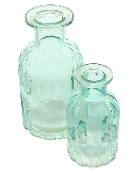 FRANK FLECHTWAREN | Dekovase Aquagrün, 4er Set, GLAS, H: 10 cm, H: 13 cm, H: 13,5 cm, H:19 cm