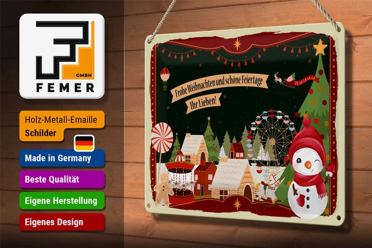 Blechschild Spruch Frohe Weihnachten ihr Lieben 30x20cm