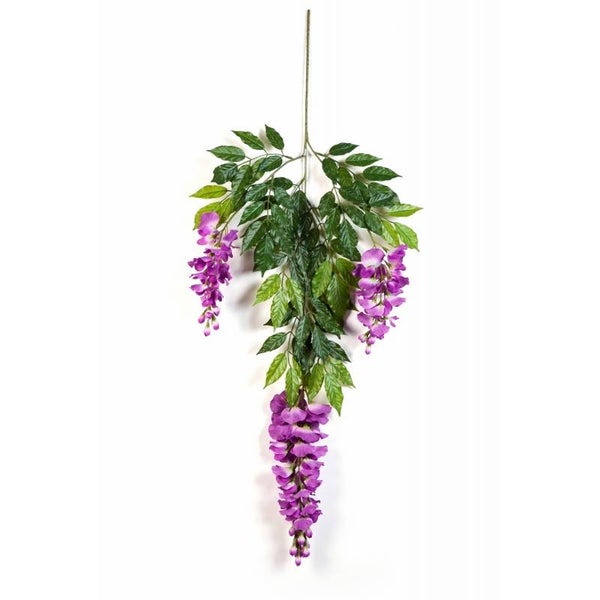 Künstlicher Blauregen Hänger mit violetten Blüten und grünen Blättern.