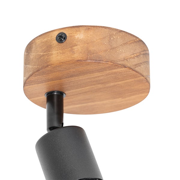 Holz Deckenleuchte mit schwarzem Metallelement