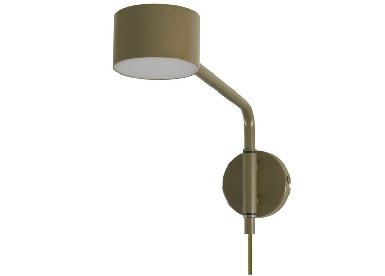 Moderne Wandleuchte aus Metall mit schwenkbarem Arm und zylindrischem Leuchtenkopf für Innenräume.