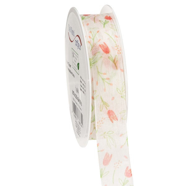 Dekoratives Stoffband mit Blumenmuster auf Rolle