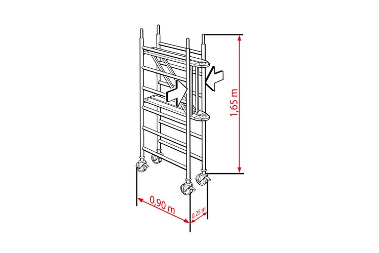 Illustration eines Gerüsts mit Höhen- und Breitenangaben.