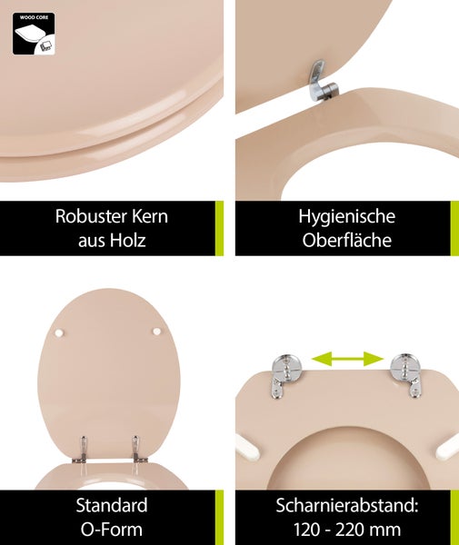 aquaSu® WC-Sitz Venezia in Bahama-Beige, mit robustem Holzkern, Schnellbefestigung Fast-Fix mit rostfreien Metallscharnieren, Toilettendeckel in ovaler Standard O Form universal, Beige, 218917
