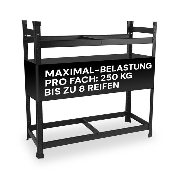 ALL Premium Reifenregal 8 Reifen 100x110x40cm schwarz, 250kg Traglast, platzsparend, Reifenständer und Reifenhalter, Felgenbaum Garagen Zubehör für Garage & Lager