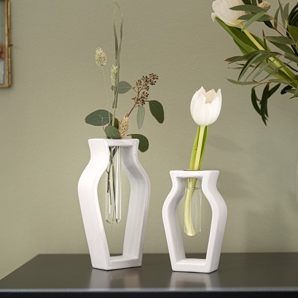 FRANK FLECHTWAREN | Vase Amphore, 2er Set, PORZELLAN, GLAS, 9 x 4 x 14,5cm, 10,5 x 4 x 19,5cm