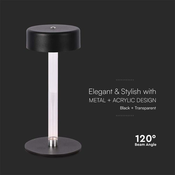 V-TAC VT-7567-B - Designer Lamps - Wiederaufladbare Tischlampen - IP20 - Black+Transparent - 3