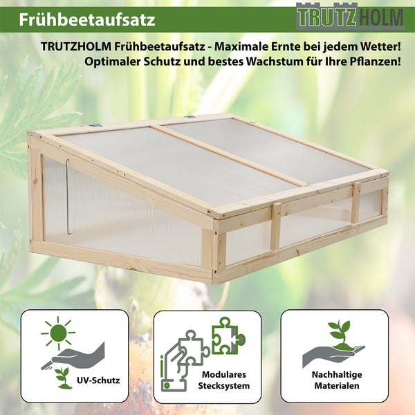 Frühbeetaufsatz aus Holz 120x80cm Gewächshaus für Hochbeet natur