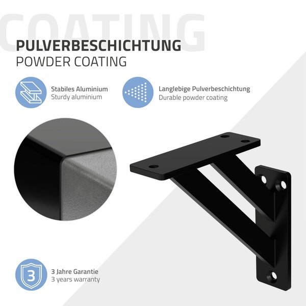 ML-Design 2 Stück Regalhalterung 120x120 mm, Schwarz, Aluminium, Schwebende Regalhalterungen, Regalwinkel, Wandhalterung für Regalbrett, Regalträger für Wandmontage, Wandregal Wandkonsole Regalstütze