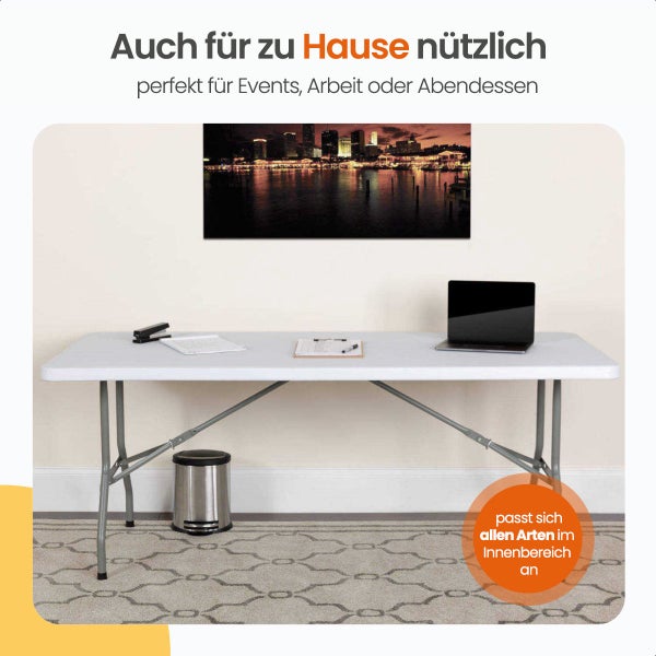 Goliving Klapptisch - Klapptisch - Campingtisch - Outdoor-Klapptisch - Wetterfest - 180 x 70 x 74 cm - Weiß