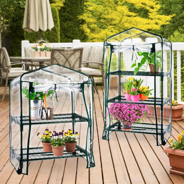 FLOORDIREKT Gewächshaus Casabella - Metallgestell und transparente Folie - 2 Regalböden