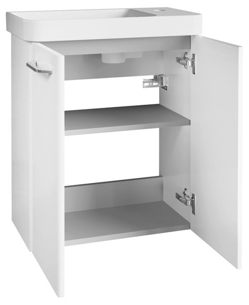 FACKELMANN MILANO Gäste WC Set - 2-teilig, Waschbecken mit Waschbeckenunterschrank inkl. Soft-Close-System, Badmöbel Set für kleine Bäder, Korpus & Front: Weiß, Breite: 55 cm