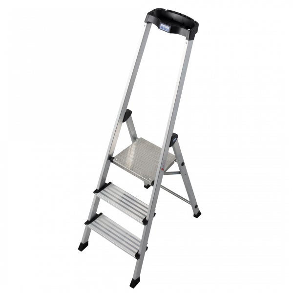 Krause Stehleiter mit drei Stufen und Ablageschale