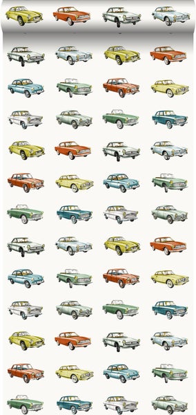 Walls4You Tapete gezeichnete Oldtimer im Vintage-Look Multicolor - 53 cm x 10,05 m - 935288