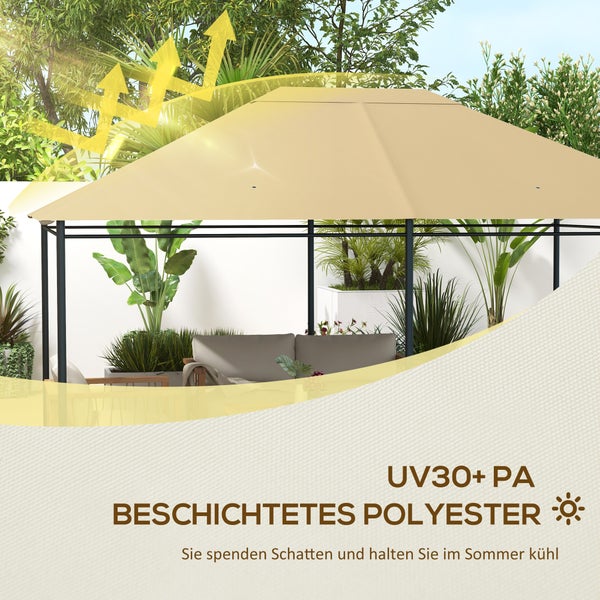 Outsunny Ersatzdach für Pavillon 4 x 3m, wasserabweisend Pavillondach mit UV Schutz 30+, Ersatzbezug für Gartenpavillon, Ersatzteile aus Polyester-Stoff, 180 g/m², Khaki