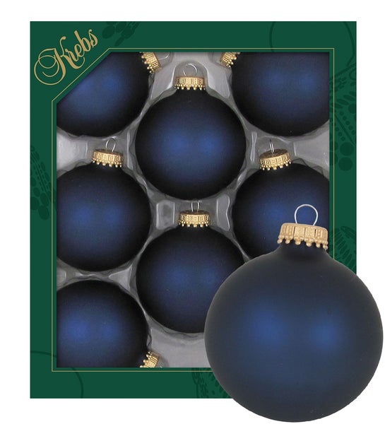 Satin-Dunkelblau 7cm Glaskugeln uni, 8 Stck., Weihnachtsbaumkugeln, Christbaumschmuck, Weihnachtsbaumanhänger