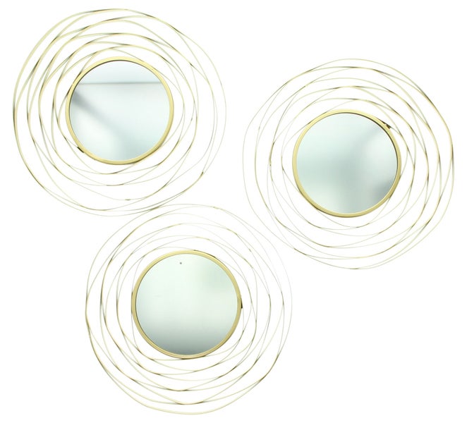 FRANK FLECHTWAREN | Spiegel Gold, 3er Set, METALL, GLAS, D: 24,5 x 1,5 cm
