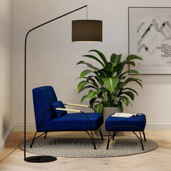 Lampenwelt Textil Stehlampe / Stehleuchte, Stoff Lampenschirm schwarz Standleuchte Leselampe Wohnzimmer E27 Fassung Fußschalter