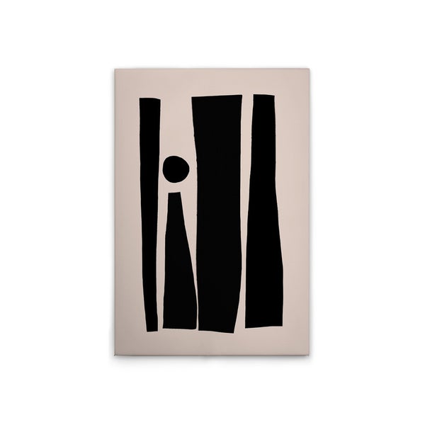 Abstraktes Wandbild mit schwarzen Formen auf hellem Hintergrund