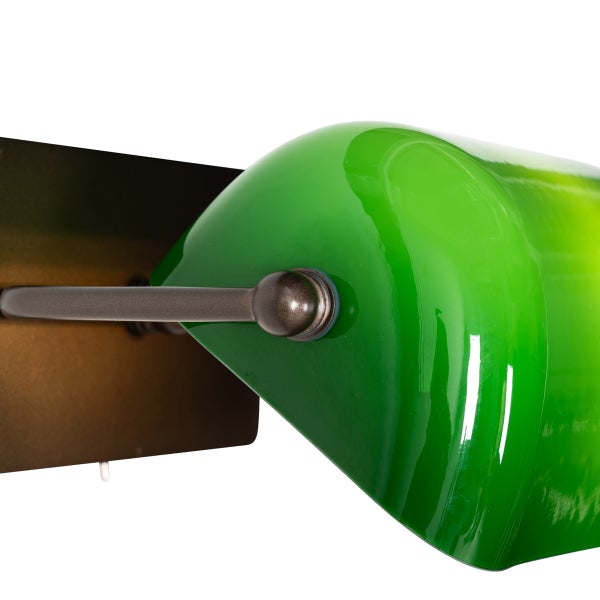 Grüne Wandleuchte mit bronzefarbenem Arm