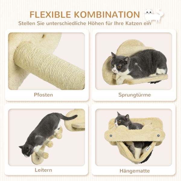 Kombination aus Kratzbaumstamm, Sprungturm, Leiter und Hängematte für Katzen