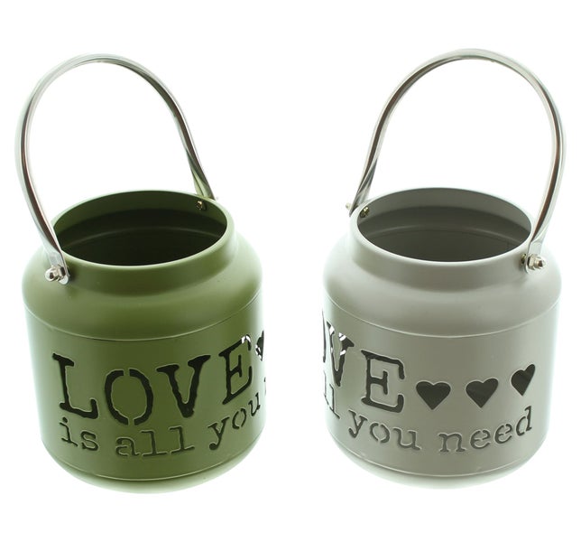 FRANK FLECHTWAREN | Windlicht Love, 2er Set, METALL, Ø 12 x 13 cm, ohne Kerzen