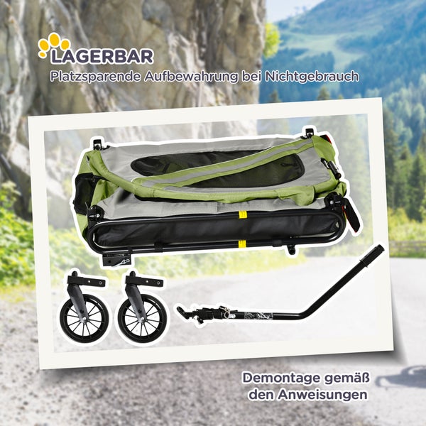PawHut 2-in-1 Hundeanhänger & Hundebuggy, Hundefahrradanhänger Fahrradanhänger, Hundewagen mit Reflektoren für Mittelgroße Hunde bis 20 kg, Oxford-Gewebe, Grün