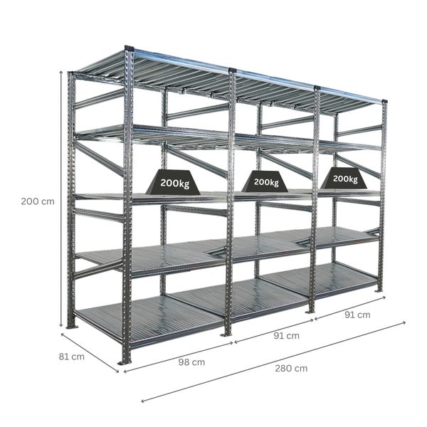 Metallregal mit vier Ebenen und Gewichtsangaben