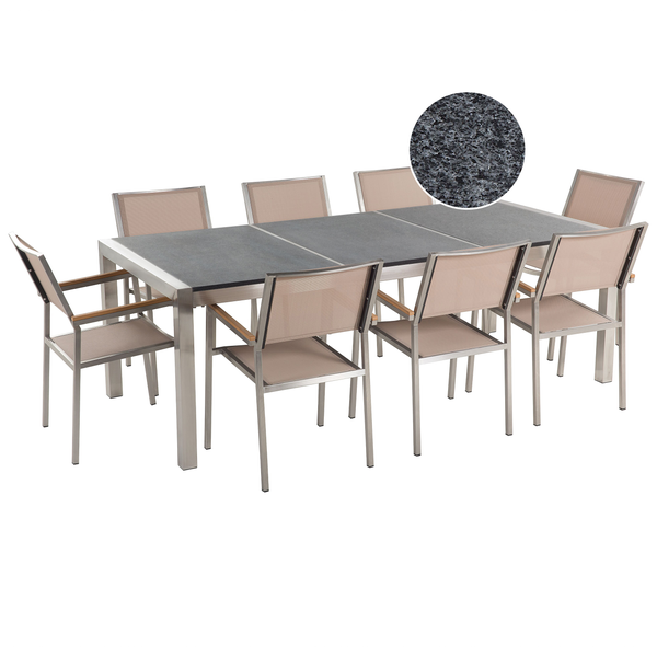 Gartenmöbel Set 8-Sitzer GROSSETO Dreifachplatte Granit Polierter Grau / Beige
