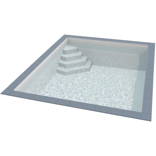 Quadratischer Pool mit integrierter Ecktreppe und Beckenrandsteinen.