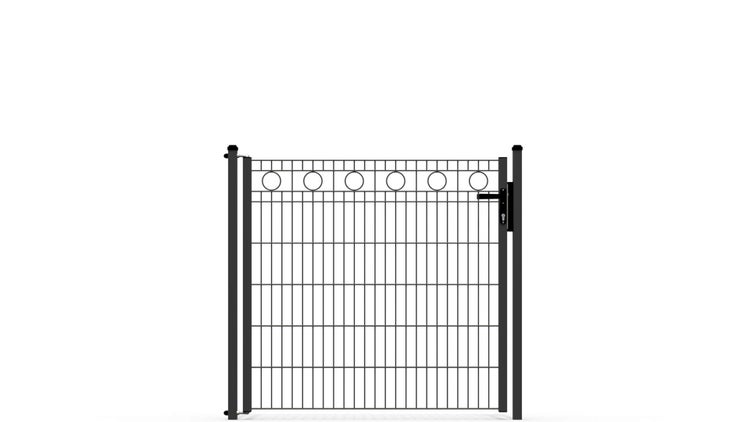 Zauntor ZAUNGURU ECO-Line Kreis aus Metall, Höhe: 123cm, Breite: 143cm, 1-flügelig inkl. Pfosten, Locinox-Schloss und Zubehör, Feuerverzinkt und zusätzlich in RAL 7016 Anthrazitgrau pulverbeschichtet