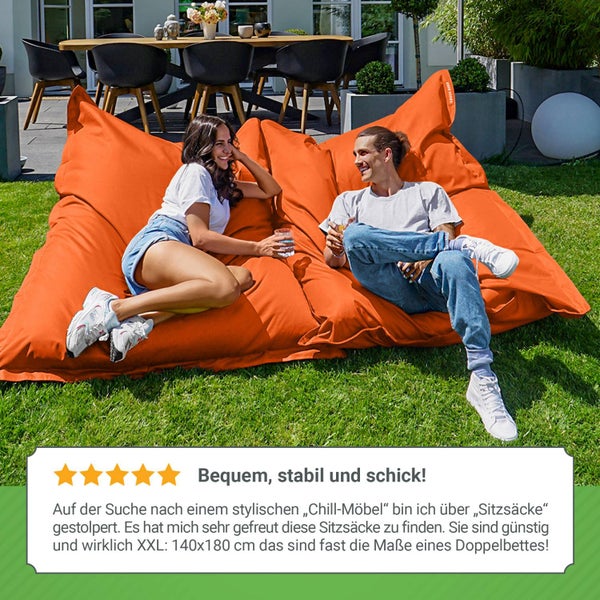 Green Bean Sitzsack XXL 140x180cm 380 Liter Kinder & Erwachsene Bean Bag EPS Perlen Füllung Riesensitzsack Groß Draußen Outdoor Liegekissen Waschbar Wetterfest Lounge Sitzkissen Bodenkissen Orange