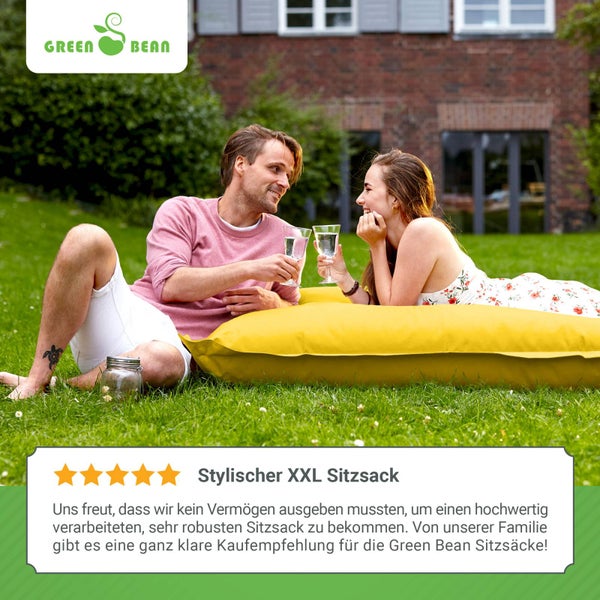 Green Bean Sitzsack XXL 140x180cm 380 Liter Kinder & Erwachsene Bean Bag EPS Perlen Füllung Riesensitzsack Groß Draußen Outdoor Liegekissen Waschbar Wetterfest Lounge Sitzkissen Bodenkissen Gelb